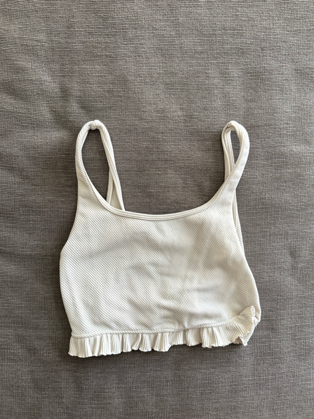 Zara Cream Ruffle Ribbed Crop Tank - Picture 1 of 4